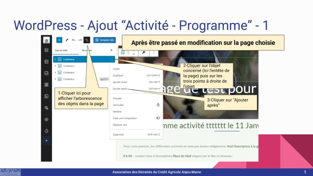 Programme d'une activité