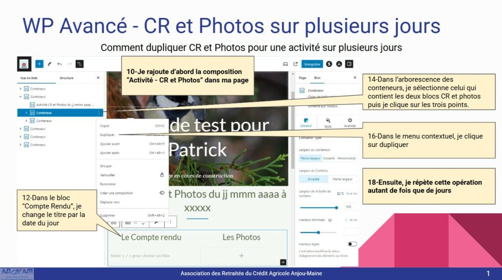 CR et Photos / plusieurs jours