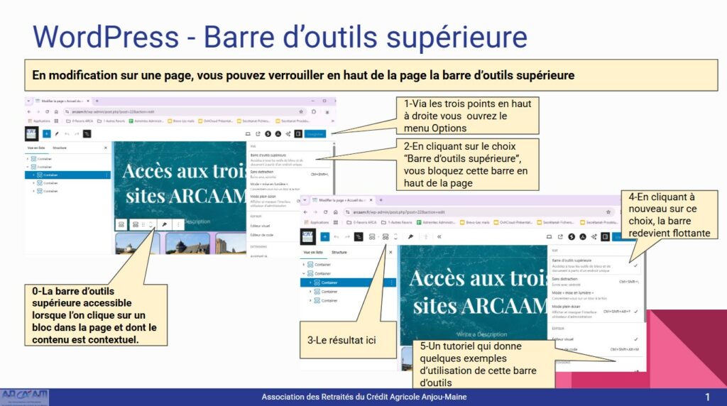 Barre d'outils supérieure
