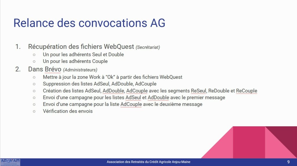 Relance des convocations AG